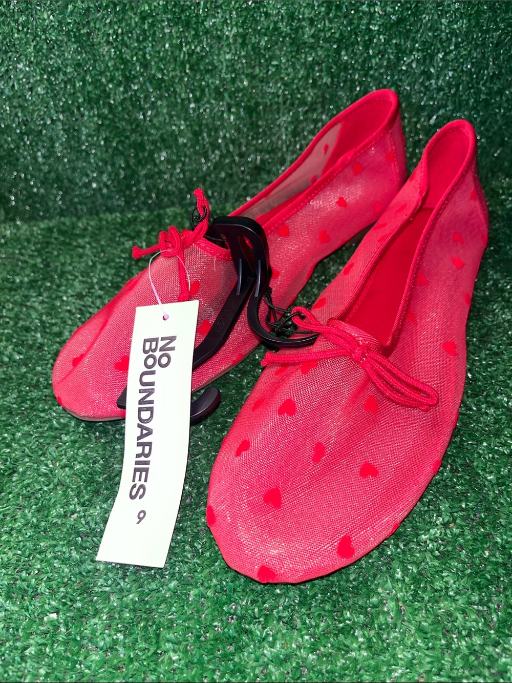 No Boundaries Red Heart Mesh Ballet Flats Women's Size 9 New NWT